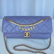 Chanel AS5018 Flap Shoulder Bag with Pearls and Chanel Crystals in Lambskin Purple