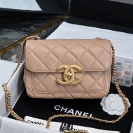 Chanel AS5026 Mini Flap Bag with Maxi Logo in Shiny Lambskin Apricot