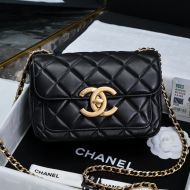 Chanel AS5026 Mini Flap Bag with Maxi Logo in Shiny Lambskin Black