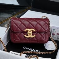 Chanel AS5026 Mini Flap Bag with Maxi Logo in Shiny Lambskin Burgundy
