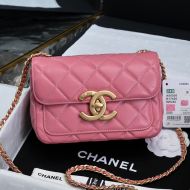 Chanel AS5026 Mini Flap Bag with Maxi Logo in Shiny Lambskin Pink
