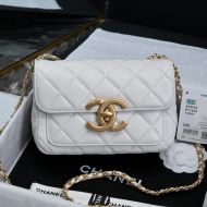 Chanel AS5026 Mini Flap Bag with Maxi Logo in Shiny Lambskin White