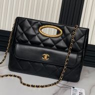 Chanel AS5036 Dinner Bag with Quilted Logo in Lambskin Black
