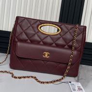 Chanel AS5036 Dinner Bag with Quilted Logo in Lambskin Burgundy