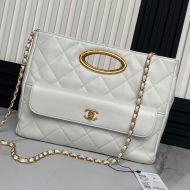 Chanel AS5036 Dinner Bag with Quilted Logo in Lambskin White