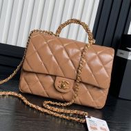 Chanel AS5043 Mini Flap Bag with Twist Braided Handle in Shiny Lambskin Brown