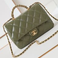 Chanel AS5043 Mini Flap Bag with Twist Braided Handle in Shiny Lambskin Khaki
