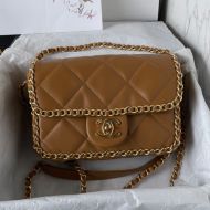 Chanel AS5089 Flap Shoulder Bag with Chain Strap in Lambskin Brown