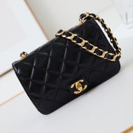 Chanel AS5123 Flap Shoulder Bag with Chunky Chain Strap in Lambskin Black