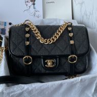 Chanel AS5132 Messenger Bag with Chunky Chain Strap in Denim and Calfskin Black