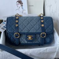 Chanel AS5132 Messenger Bag with Chunky Chain Strap in Denim and Calfskin Blue