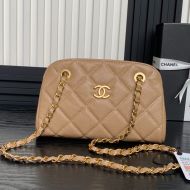 Chanel AS5137 Small Bowling Bag with Chain in Grained Calfskin Brown