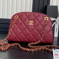 Chanel AS5138 Bowling Bag with Chain in Grained Calfskin Burgundy