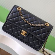 Chanel AS5145 Large Flap Bag with Quilted Logo in Shiny Calfskin Black