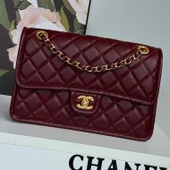 Chanel AS5145 Large Flap Bag with Quilted Logo in Shiny Calfskin Burgundy