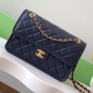 Chanel AS5145 Large Flap Bag with Quilted Logo in Shiny Calfskin Navy Blue