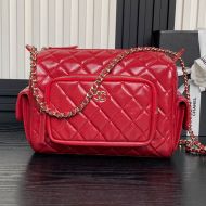Chanel AS5156 Camera Bag with Four Pockets in Shiny Calfskin Red
