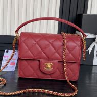 Chanel AS5165 Mini Flap Bag with Top Handle in Grained Calfskin Burgundy