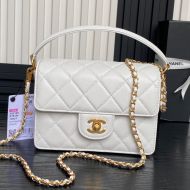 Chanel AS5165 Mini Flap Bag with Top Handle in Grained Calfskin White