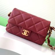 Chanel AS5174 Small Armpit Bag with Chunky Chain Strap in Lambskin Red
