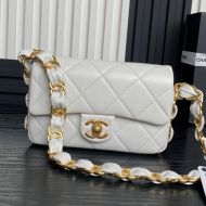 Chanel AS5174 Small Armpit Bag with Chunky Chain Strap in Lambskin White