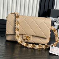 Chanel AS5176 Armpit Bag with Chunky Chain Strap in Lambskin Apricot
