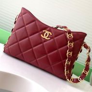 Chanel AS5177 Hobo Handbag with CC Logo Chain Strap in Lambskin Burgundy