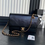 Chanel AS5180 Flap Crossbody Bag with Chain Strap in Grained Shiny Calfskin Black