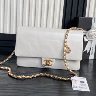Chanel AS5180 Flap Crossbody Bag with Chain Strap in Grained Shiny Calfskin White