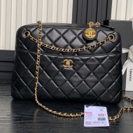 Chanel AS5181 Camera Bag with CC Gold Coin Pendant in Lambskin Black