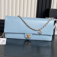 Chanel AS5182 Maxi Clutch with Chain Strap in Grained Shiny Calfskin Light Blue