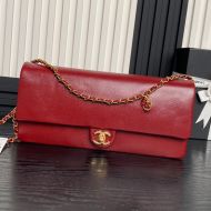 Chanel AS5182 Maxi Clutch with Chain Strap in Grained Shiny Calfskin Red