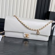 Chanel AS5182 Maxi Clutch with Chain Strap in Grained Shiny Calfskin White