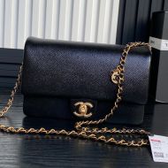 Chanel AS5186 Small Classic Flap Bag with Chain Strap in Grained Shiny Calfskin Black
