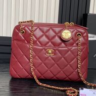 Chanel AS5187 Camera Bag with CC Gold Coin Pendant in Lambskin Burgundy