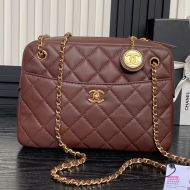 Chanel AS5187 Camera Bag with CC Gold Coin Pendant in Lambskin Coffee
