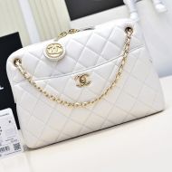 Chanel AS5187 Camera Bag with CC Gold Coin Pendant in Lambskin White