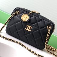 Chanel AS5190 Mini Camera Bag with CC Gold Coin Pendant in Lambskin Black
