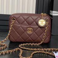 Chanel AS5190 Mini Camera Bag with CC Gold Coin Pendant in Lambskin Brown