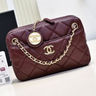 Chanel AS5190 Mini Camera Bag with CC Gold Coin Pendant in Lambskin Burgundy