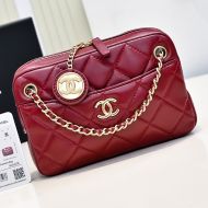 Chanel AS5190 Mini Camera Bag with CC Gold Coin Pendant in Lambskin Red