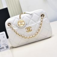 Chanel AS5190 Mini Camera Bag with CC Gold Coin Pendant in Lambskin White