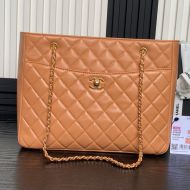 Chanel AS5192 Large Shopping Bag with Two Pockets in Shiny Lambskin Brown