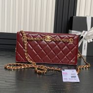Chanel AS5203 Clutch with CC Buckle Chain in Shiny Lambskin Burgundy