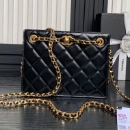 Chanel AS5204 Small Shopping Bag with CC Buckle Chain in Shiny Lambskin Black