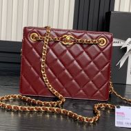 Chanel AS5204 Small Shopping Bag with CC Buckle Chain in Shiny Lambskin Burgundy