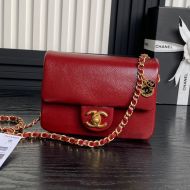 Chanel AS5218 Mini Flap Bag with Chain Strap in Grained Shiny Calfskin Red