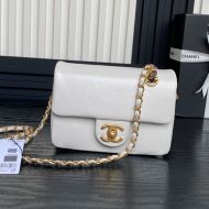 Chanel AS5218 Mini Flap Bag with Chain Strap in Grained Shiny Calfskin White