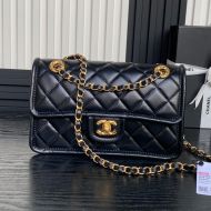 Chanel AS5225 Flap Bag with Quilted Logo in Lambskin Black