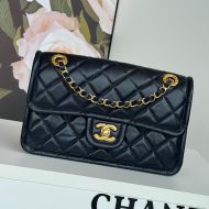 Chanel AS5225 Flap Bag with Quilted Logo in Shiny Calfskin Navy Blue
